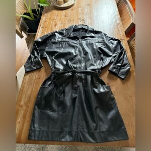 Black Leather Belted Dress